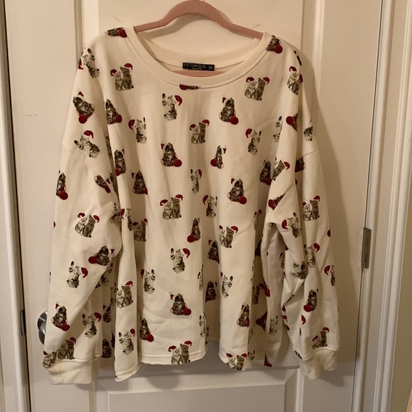 Fifth-Sun white w/kittens with Santa hats scoop-neck sweatshirt size 3x - Picture 2 of 11